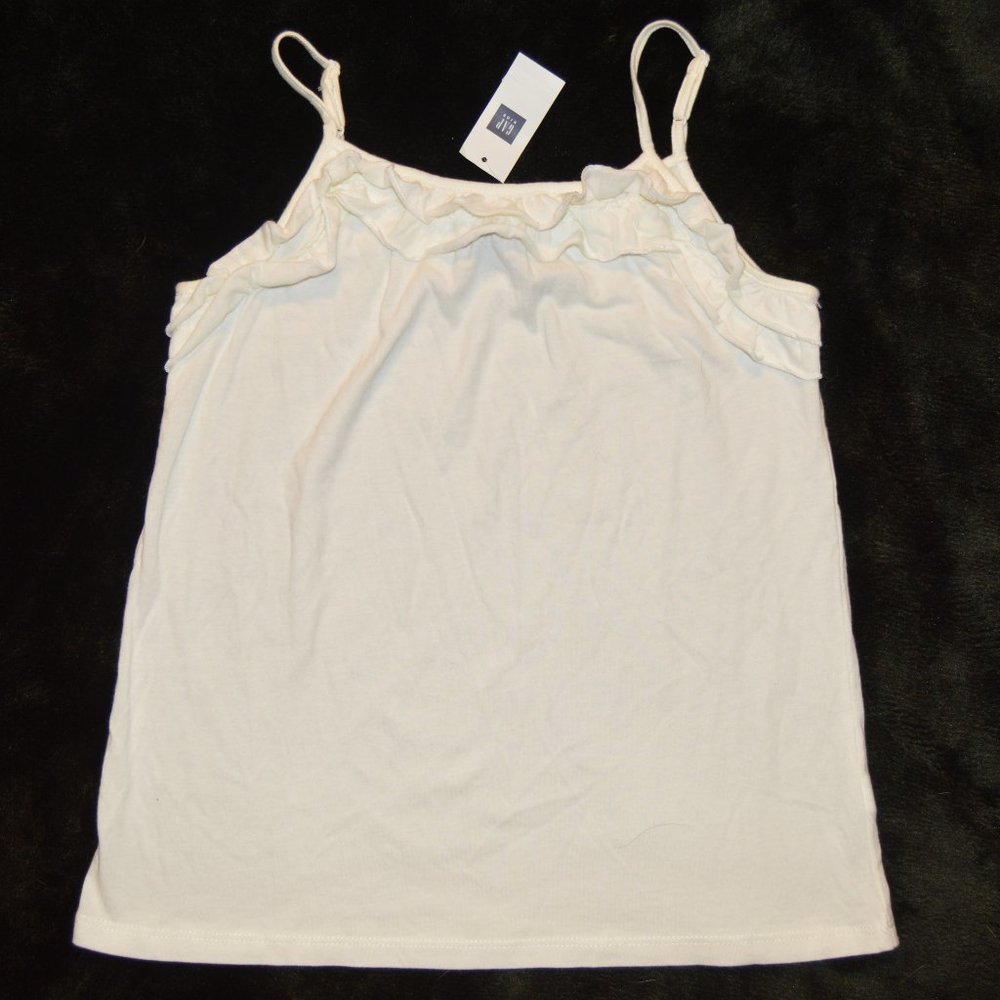 Gap Kids NWT Girls White Double Ruffle Cami Shirt Top Large 10